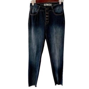 REWASH Women’s Mid Rise Skinny Jeans Blue Dark Wash Stretch Button Fly Size 3